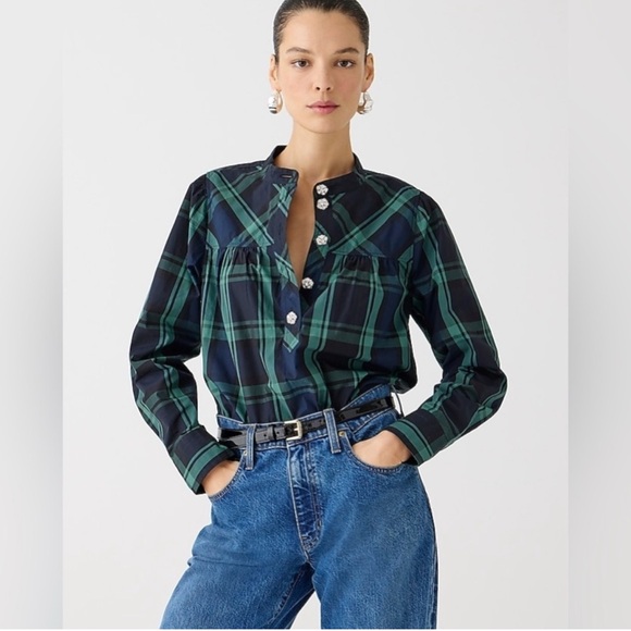 NWT JCrew Holiday top with jewel buttons in Stewart tartan Organic cotton Sz S - Picture 9 of 9